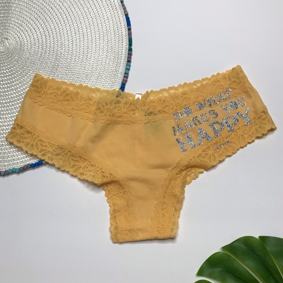 Victoria's Secret PINK Lace Trim Cheekster Panty Honeycomb w Graphic Large NEW - Picture 1 of 4
